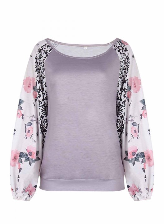 Women's T-shirts Floral Leopard Round Neck Long Sleeve Casual Daily T-shirts