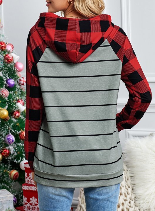 Striped Plaid Long Sleeve Hoodie