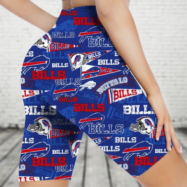 BUFFALO BILLS Sports Stretch Fitness Running Side Pocket Shorts Tight-Fitting High-Waist Yoga Pants