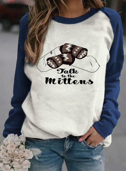 Women's Sweatshirts Letter Color Block Print Long Sleeve Round Neck Casual Sweatshirt