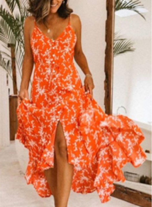 Women's Maxi Dresses Floral Sleeveless Fit & Flare V Neck Criss Cross Ruffle Vintage Maxi Dress