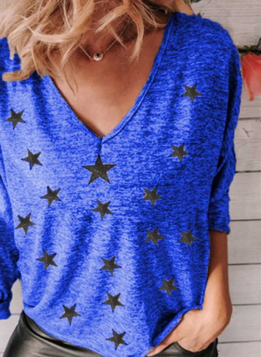 Women's T-shirts Star Print Long Sleeve V Neck Daily T-shirt