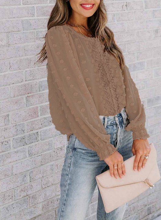 Tulle Lantern Sleeve Casual Blouse