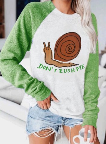 Women's Funny Graphic T-shirts Don't Rush Me Snails Print Color-block Long Sleeve T-shirt