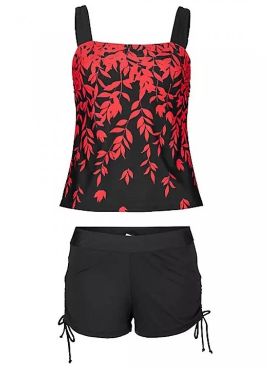 Women's Tankinis Color Block Floral Spaghetti Drawstring Padded Tankini