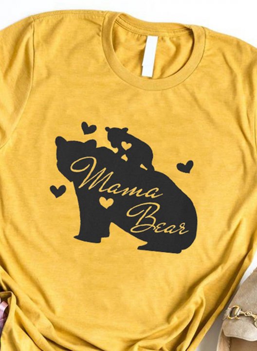 Women's T-shirts Casual Mama Bear Print Color Block Round Neck Short Sleeve Daily T-shirts