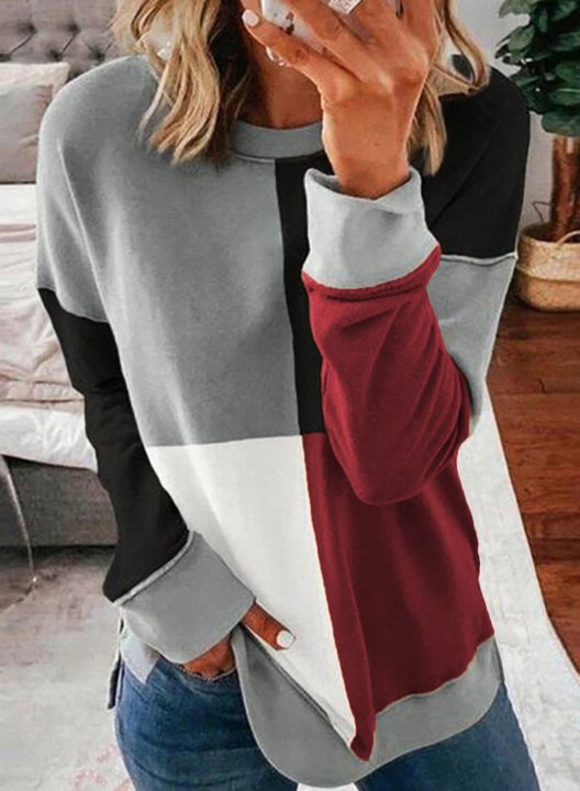 Color Block Round Neck Long Sleeves Sweatshirt