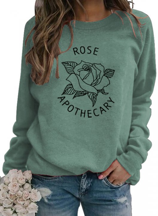 Women's Rose Apothecary Letter Sweatshirts Print Long Sleeve Round Neck Sweatshirt