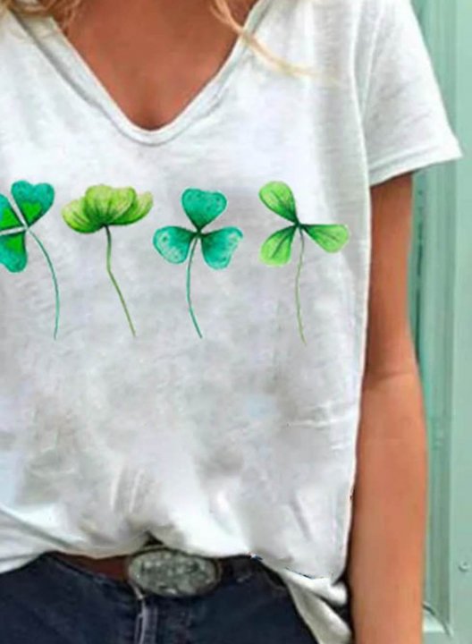 Women's St Patrick's Day T-shirts Clover Print Short Sleeve V Neck Daily T-shirt