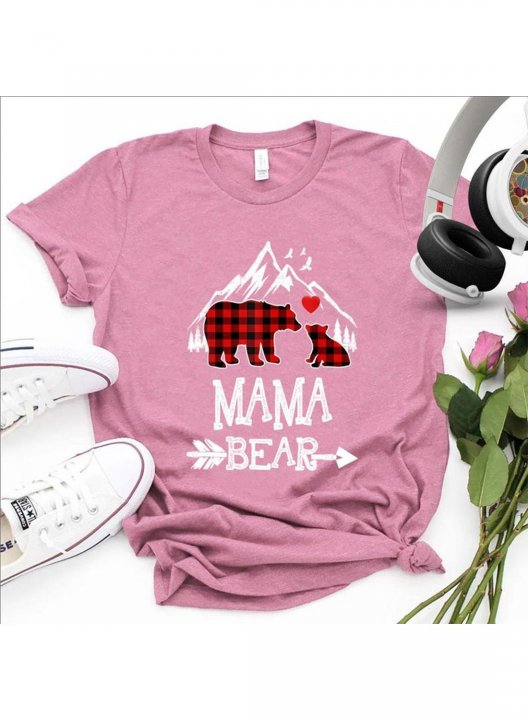 Women's T-shirts Bear Mama Bear Letter Print Short Sleeve Round Neck Daily Mother's Day T-shirt