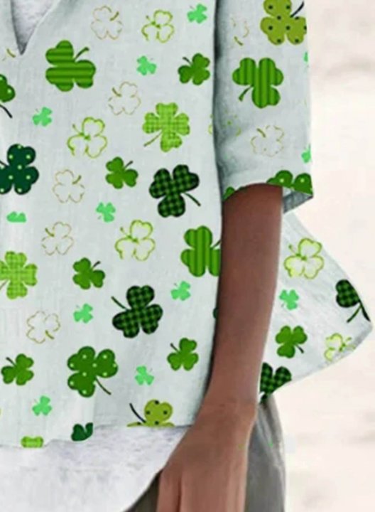 Women's St Patrick's Day T-shirts Color Block Shamrock Print Half Sleeve V Neck Daily T-shirt