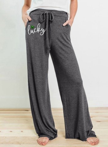 Women's Palazzo Pants Letter Straight High Waist Daily Full Length Drawstring Pants