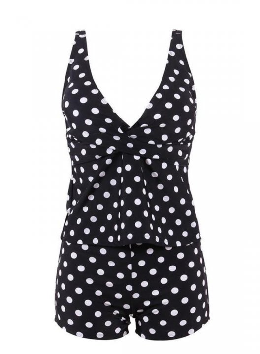 Women's Tankinis Mid Waist Polka Dot Padded V Neck Tankini Set