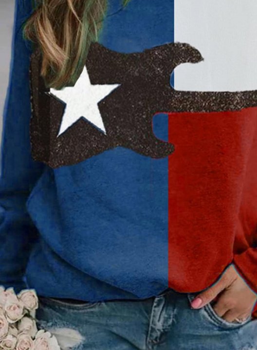 Women's Texas Flag Sweatshirt Color Block Festival Round Neck Long Sleeve Casual Daily Pullovers