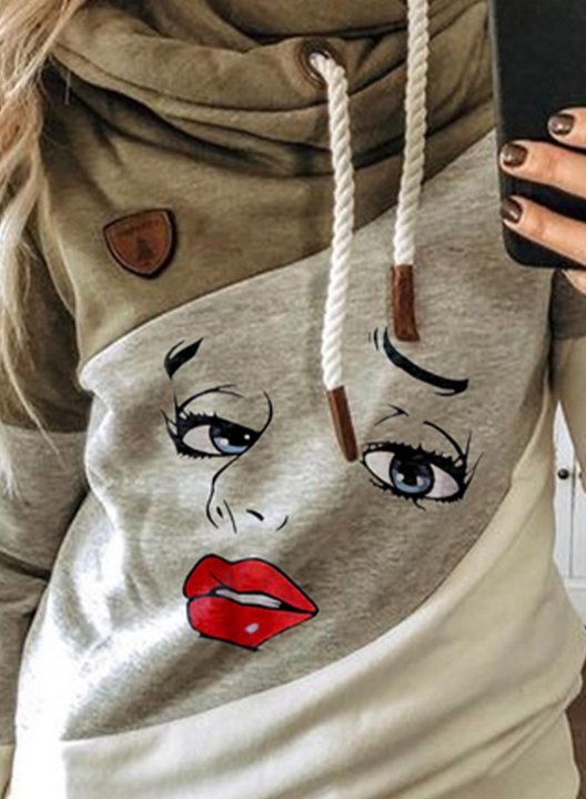 Women's Hoodies Portrait Turtleneck Drawstring Color Block Abstract Long Sleeve Casual Hoodies