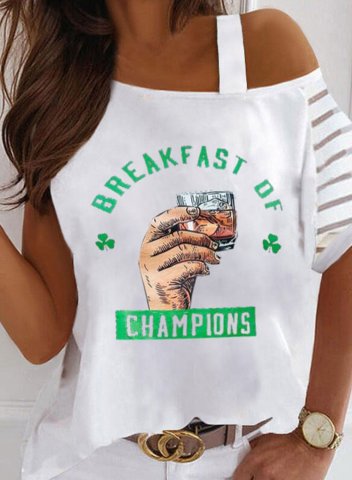 Women's St Patrick's Day T-shirts Breakfast of Champions Short Sleeve Asymmetrical Cold Shoulder Daily T-shirt