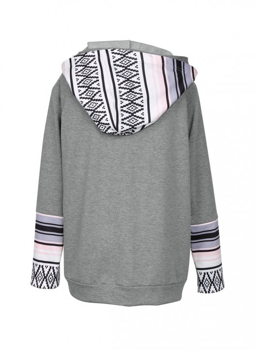 Long Sleeve Color Block Casual Hoodie