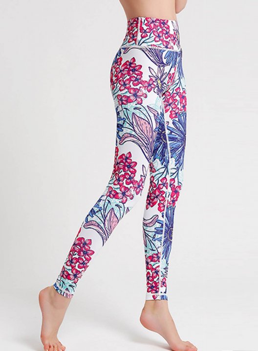 Women's Leggings Slim Floral Fruits & Plants Color Block Mid Waist Full Length Daily Sporty Pants