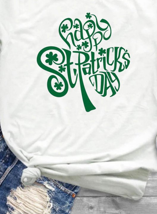 Women's T-shirts Saint Patrick's Day Letter Print Short Sleeve Round Neck Daily T-shirt