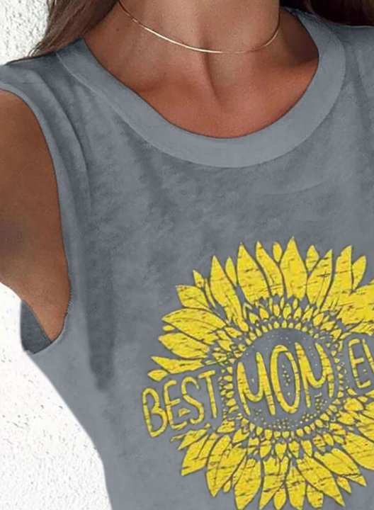 Women's Tank Tops Letter Tropical Round Neck Casual Tank Tops
