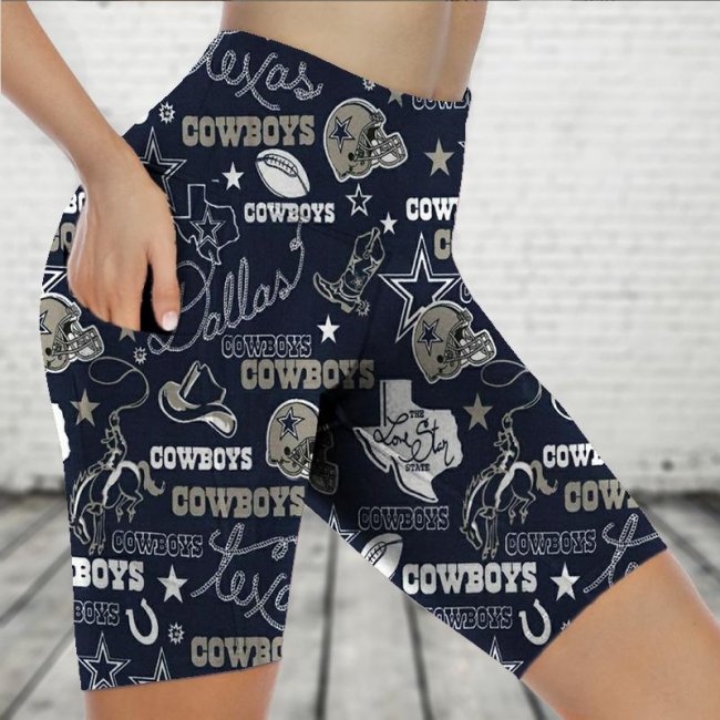 DALLAS COWBOYS Sports Stretch Fitness Running Side Pocket Shorts Tight-Fitting High-Waist Yoga Pants