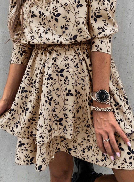 Women's Mini Dresses Floral 3/4 Sleeve A-line Daily V Neck Casual Mini Dress