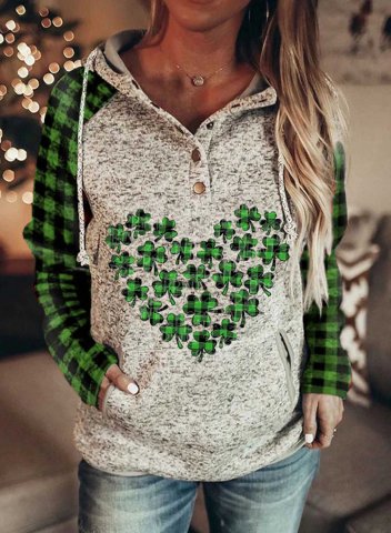 Women's St Patricks Day Hoodie Casual Shamrock Heart Shaped Print Button Drawstring Long Sleeve Pocket Hoodies