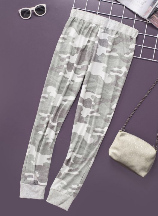 Camouflage Mid Waist Casual Pants