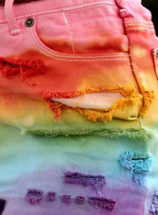 Women's Jeans Shorts Straight Multicolor Rainbow Mid Waist Daily Casual Denim Ripped Shorts