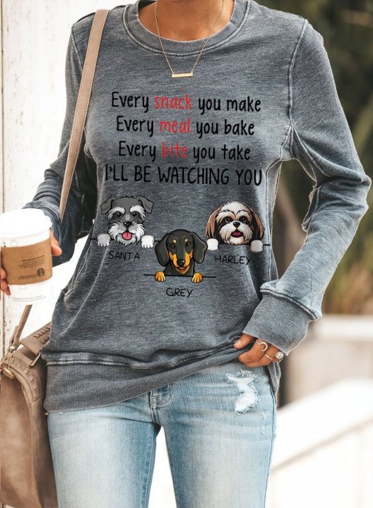 Women's Sweatshirt Cute Animal Cartoon Printed Pullover Long Sleeve T-Shirt