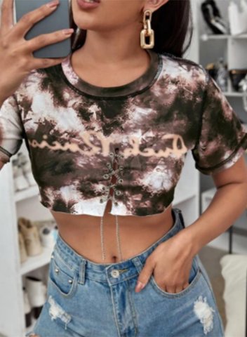 Women's T-shirts Abstract Print Short Sleeve Round Neck Cropped T-shirt
