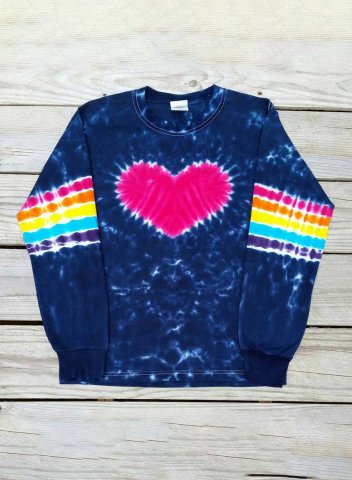 Women's Sweatshirts Multicolor Tie Dye Heart Print Long Sleeve Round Neck Casual Sweatshirt