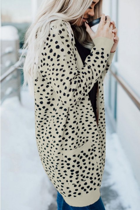 Women's Cardigans Open Front Dotted Print Knit Cardigan