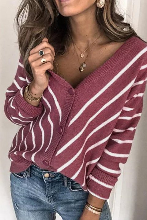 Women's Cardigans V Neck Stripe Long Sleeve Cardigan