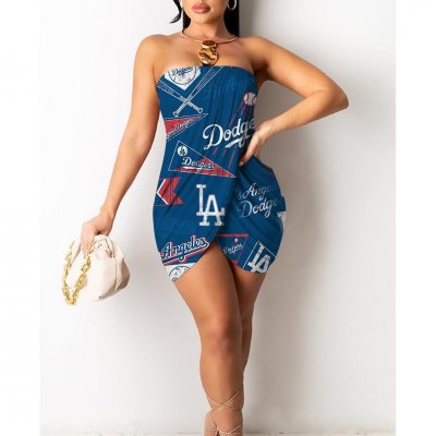 Los Angeles Dodgers Printed Irregular Bandeau Midi Dress