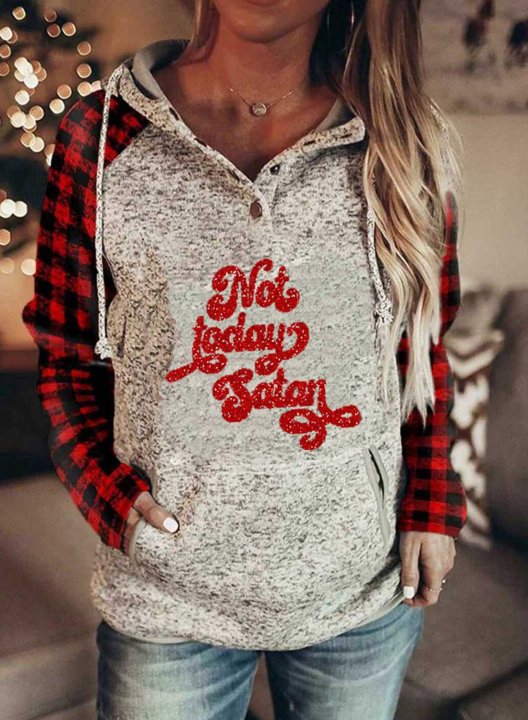 Women's Not Today Satan Hoodies Plaid Sequin Pocket Long Sleeve Casual Hoodie