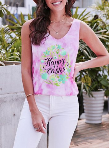 Women's Happy Easter Tank Tops Letter Tiedye Sleeveless Round Neck Daily Tank Top