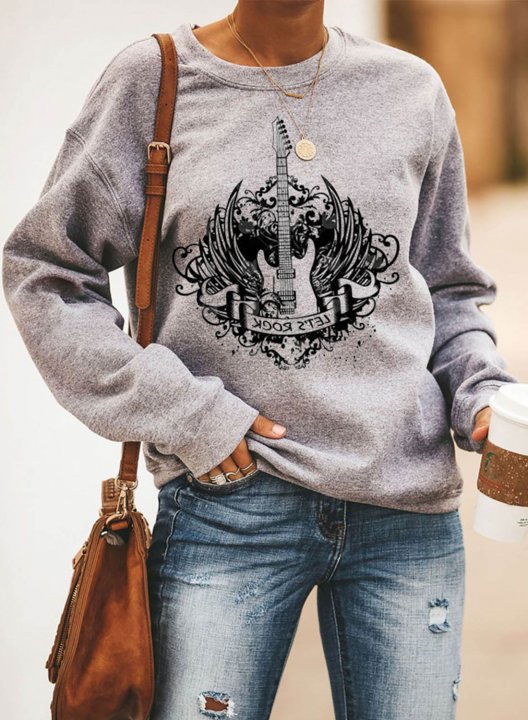 Women's Let's roll Sweatshirts Rock and Roll Style Print Crew Neck Casual Sweatshirt