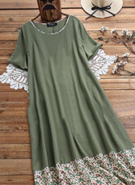 Women's Maxi Dresses A-line Floral Color Block Short Sleeve Round Neck Daily Boho Maxi Dress