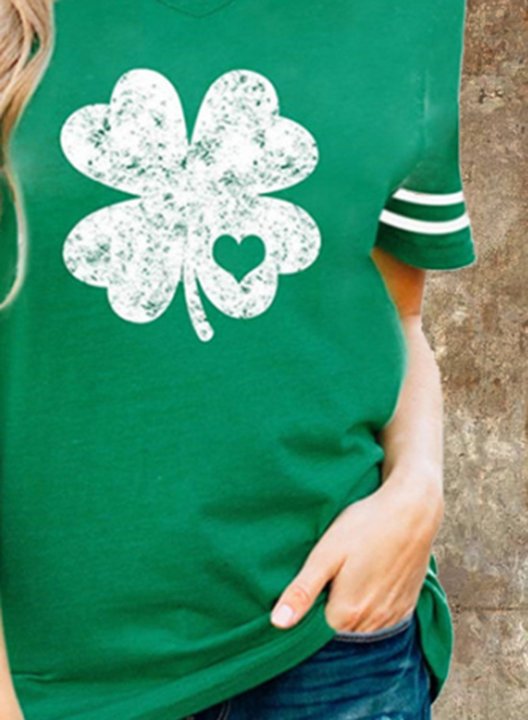 Women's T-shirts Clover Print Short Sleeve V Neck Daily T-shirt