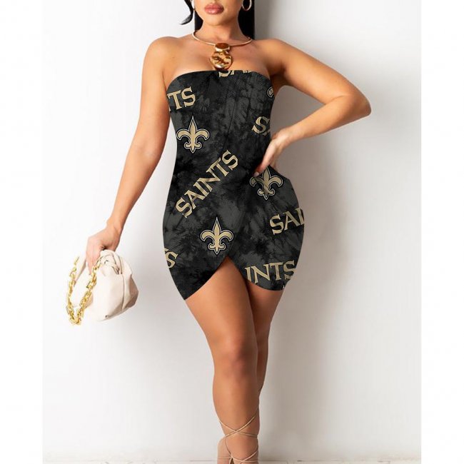 New Orleans Saints Printed Irregular Bandeau Midi Dress