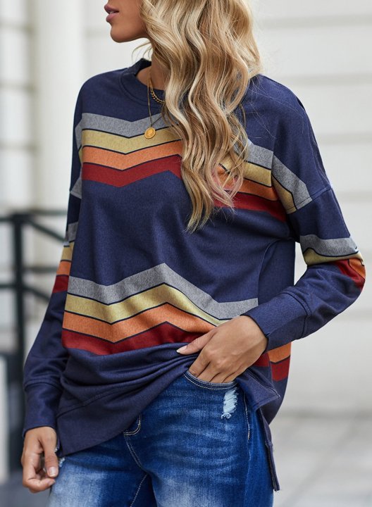 Striped Long Sleeve Round Neck Sweatshirt