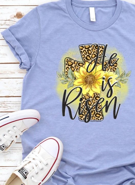 Women's T-shirts Sunflower Letter Print Short Sleeve Round Neck Daily T-shirt