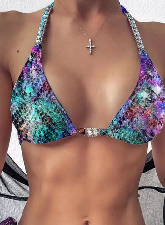 Women's Bikinis Low Rise Multicolor Padded Knot Rhinestones Beach Vintage Bikini Bathing Suits