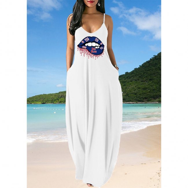 Small V-neck New York Giants Team Print Sleeveless Sling Long Loose Dress