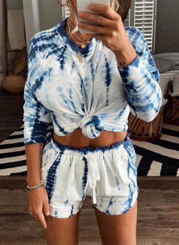 Women's Tie Dye Longwear Shorts Suits Long Sleeve Round Neck Casual Pajama Set