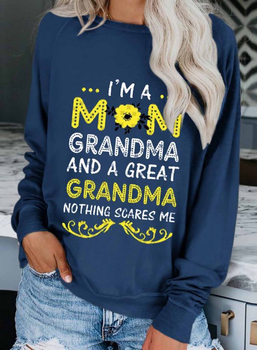 Women's Sweatshirts Floral Letter Print Long Sleeve Round Neck Casual Sweatshirt