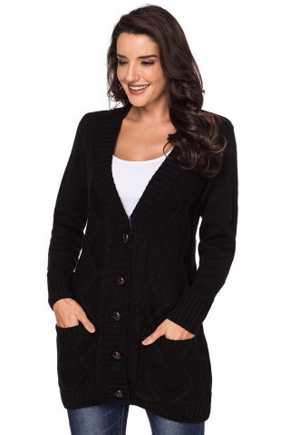 Women's Cardigans Front Pocket and Buttons Closure Cardigan