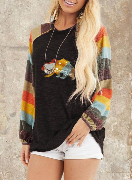 Women's Mama Bear Sweatshirt Casual Color Block Animal Print Round Neck Long Sleeve Daily Pullovers