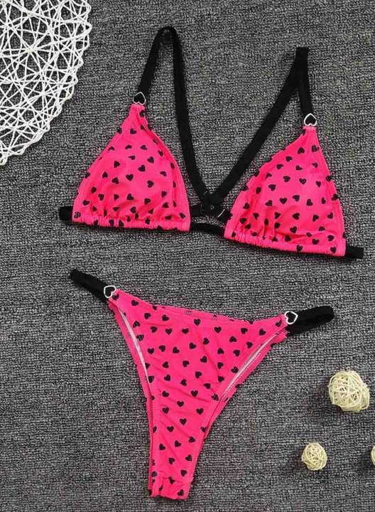 Women's Bikinis V Neck Solid Polka Dot Sleeveless Adjustable Low Rise Two-piece Bikini Sets